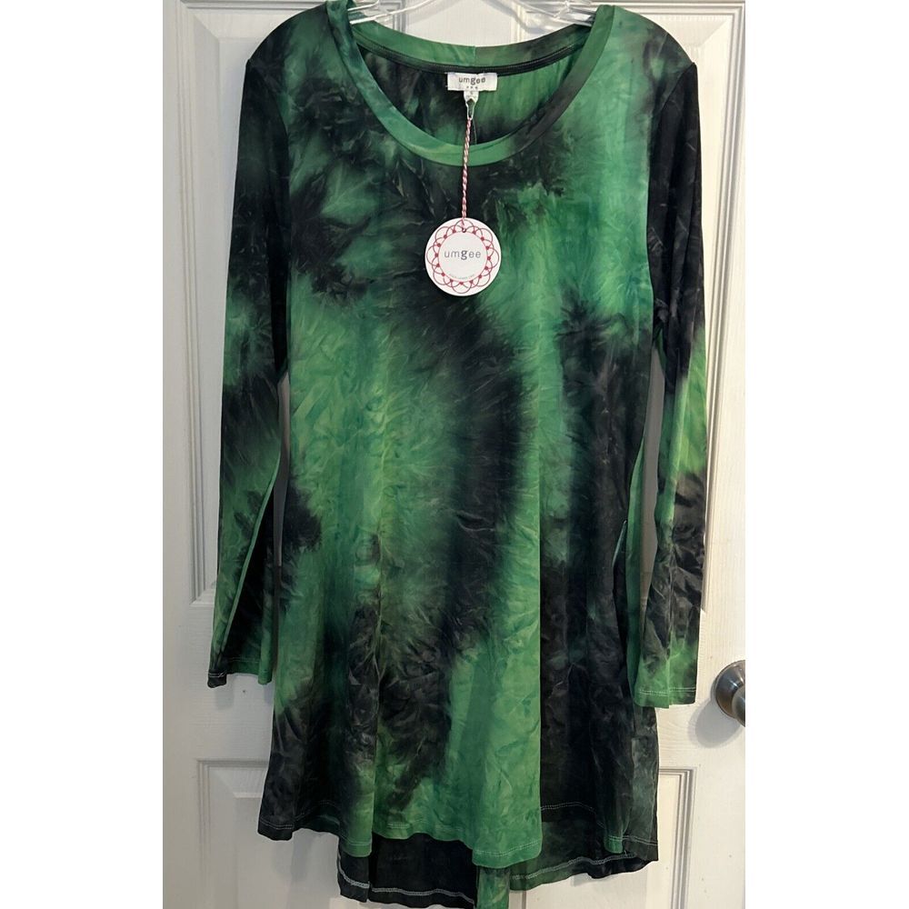NWT! Umgee Tie Dye Green  Fit‎ and Flare Dress with Pockets Long Sleeves S